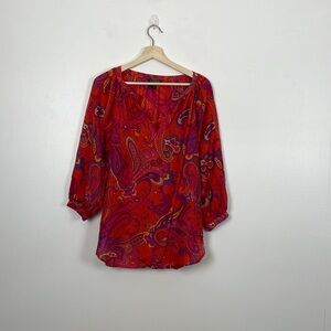 Lauren Ralph Lauren tunic top women size S silk balloon sleeve paisley print top